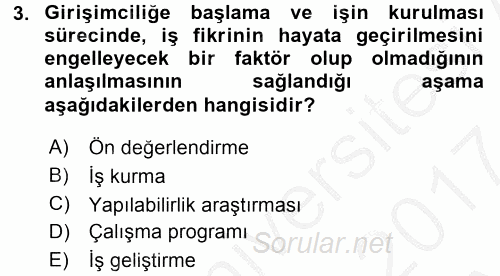 İş Planı 2016 - 2017 Ara Sınavı 3.Soru