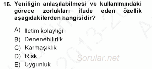 Tüketim Bilinci ve Bilinçli Tüketici 2013 - 2014 Ara Sınavı 16.Soru
