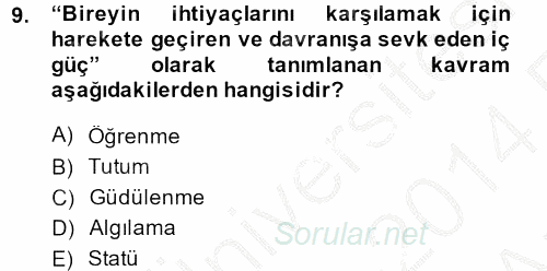 Tüketim Bilinci ve Bilinçli Tüketici 2013 - 2014 Ara Sınavı 9.Soru