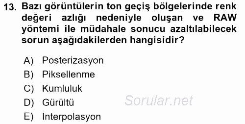 Sayısal Fotoğrafa Giriş 2015 - 2016 Tek Ders Sınavı 13.Soru