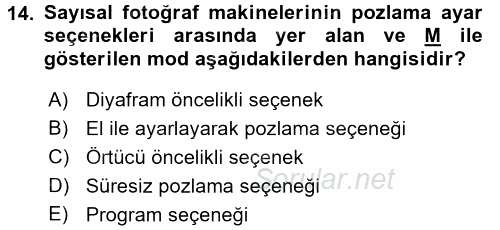 Sayısal Fotoğrafa Giriş 2015 - 2016 Tek Ders Sınavı 14.Soru