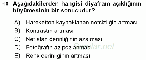 Sayısal Fotoğrafa Giriş 2015 - 2016 Tek Ders Sınavı 18.Soru