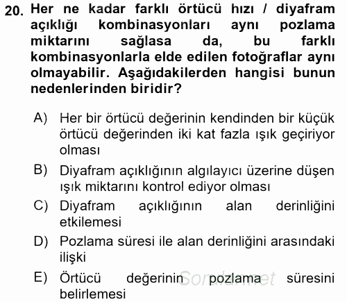 Sayısal Fotoğrafa Giriş 2015 - 2016 Tek Ders Sınavı 20.Soru