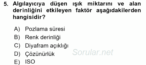 Sayısal Fotoğrafa Giriş 2015 - 2016 Tek Ders Sınavı 5.Soru