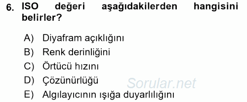 Sayısal Fotoğrafa Giriş 2015 - 2016 Tek Ders Sınavı 6.Soru