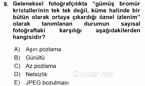 Sayısal Fotoğrafa Giriş 2015 - 2016 Tek Ders Sınavı 9.Soru
