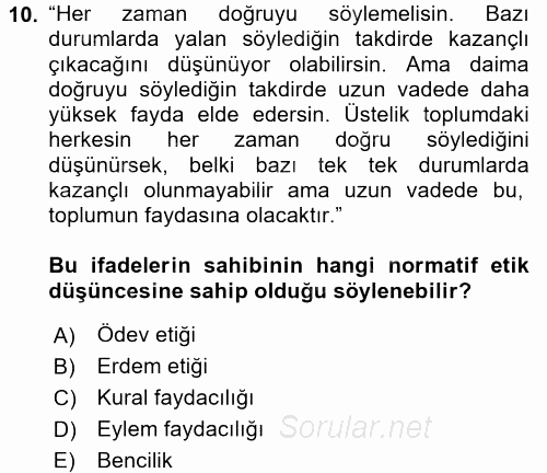 Adalet Meslek Etiği 2017 - 2018 Ara Sınavı 10.Soru