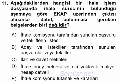 Sağlık Kurumları Mevzuatı 2015 - 2016 Dönem Sonu Sınavı 11.Soru