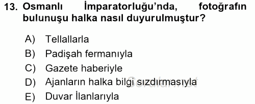 Fotoğraf Tarihi 2016 - 2017 Dönem Sonu Sınavı 13.Soru
