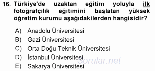 Fotoğraf Tarihi 2016 - 2017 Dönem Sonu Sınavı 16.Soru