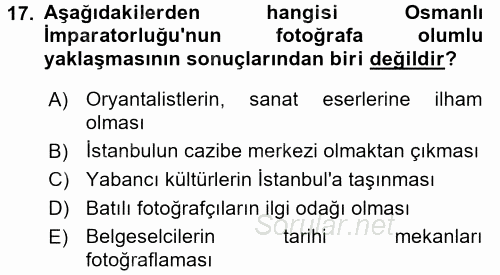 Fotoğraf Tarihi 2016 - 2017 Dönem Sonu Sınavı 17.Soru
