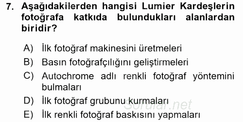 Fotoğraf Tarihi 2016 - 2017 Dönem Sonu Sınavı 7.Soru