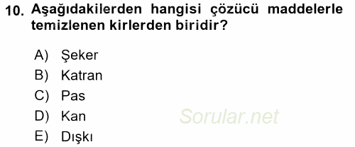 Hijyen ve Sanitasyon 2017 - 2018 Ara Sınavı 10.Soru