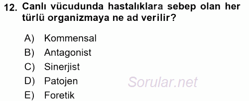 Hijyen ve Sanitasyon 2017 - 2018 Ara Sınavı 12.Soru