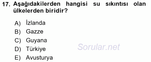 Hijyen ve Sanitasyon 2017 - 2018 Ara Sınavı 17.Soru