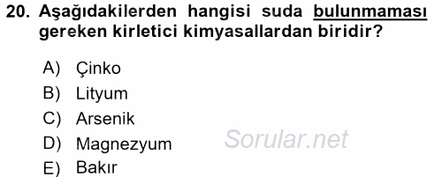 Hijyen ve Sanitasyon 2017 - 2018 Ara Sınavı 20.Soru