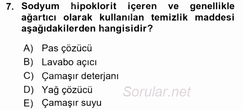 Hijyen ve Sanitasyon 2017 - 2018 Ara Sınavı 7.Soru