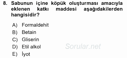 Hijyen ve Sanitasyon 2017 - 2018 Ara Sınavı 8.Soru