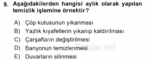 Hijyen ve Sanitasyon 2017 - 2018 Ara Sınavı 9.Soru