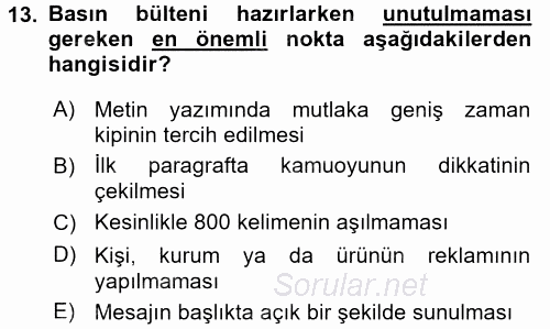 Haber Yazma Teknikleri 2015 - 2016 Tek Ders Sınavı 13.Soru