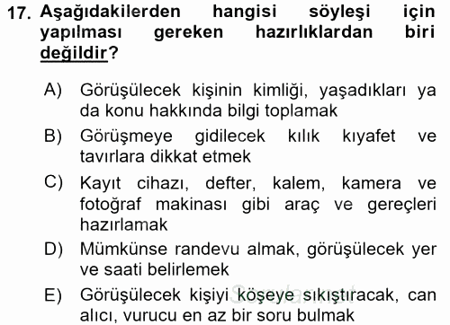 Haber Yazma Teknikleri 2015 - 2016 Tek Ders Sınavı 17.Soru