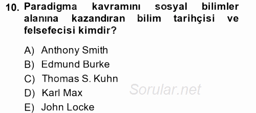 Siyaset Sosyolojisi 2014 - 2015 Ara Sınavı 10.Soru