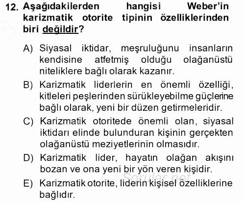Siyaset Sosyolojisi 2014 - 2015 Ara Sınavı 12.Soru