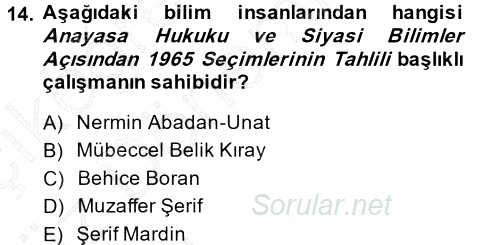 Siyaset Sosyolojisi 2014 - 2015 Ara Sınavı 14.Soru