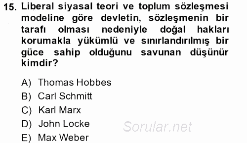 Siyaset Sosyolojisi 2014 - 2015 Ara Sınavı 15.Soru