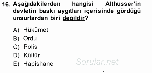 Siyaset Sosyolojisi 2014 - 2015 Ara Sınavı 16.Soru