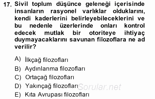 Siyaset Sosyolojisi 2014 - 2015 Ara Sınavı 17.Soru