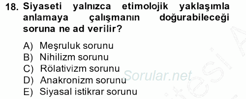 Siyaset Sosyolojisi 2014 - 2015 Ara Sınavı 18.Soru