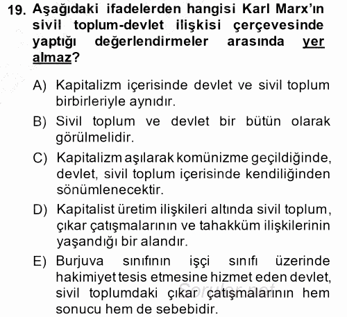 Siyaset Sosyolojisi 2014 - 2015 Ara Sınavı 19.Soru