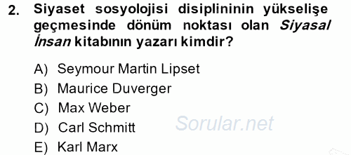 Siyaset Sosyolojisi 2014 - 2015 Ara Sınavı 2.Soru