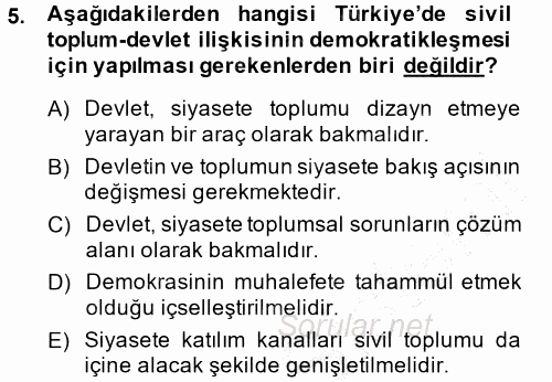 Siyaset Sosyolojisi 2014 - 2015 Ara Sınavı 5.Soru