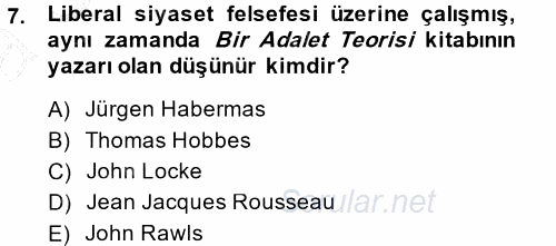 Siyaset Sosyolojisi 2014 - 2015 Ara Sınavı 7.Soru
