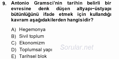Siyaset Sosyolojisi 2014 - 2015 Ara Sınavı 9.Soru