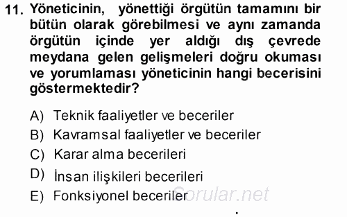 Sağlık Kurumları Yönetimi 1 2014 - 2015 Tek Ders Sınavı 11.Soru
