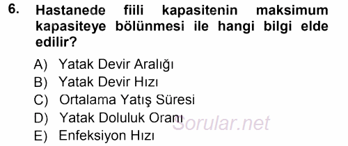 Sağlık Kurumları Yönetimi 1 2014 - 2015 Tek Ders Sınavı 6.Soru