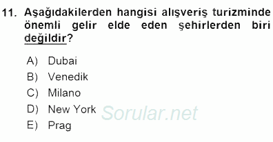 Turizm Coğrafyası 2015 - 2016 Ara Sınavı 11.Soru