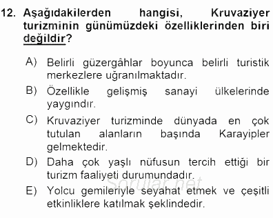Turizm Coğrafyası 2015 - 2016 Ara Sınavı 12.Soru