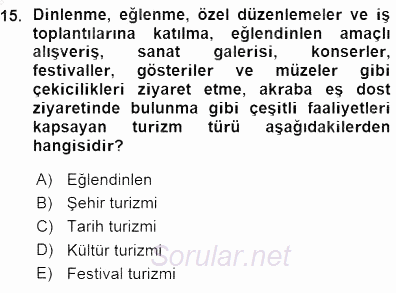 Turizm Coğrafyası 2015 - 2016 Ara Sınavı 15.Soru