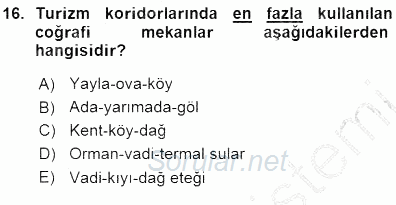 Turizm Coğrafyası 2015 - 2016 Ara Sınavı 16.Soru