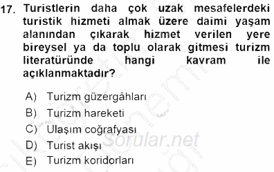 Turizm Coğrafyası 2015 - 2016 Ara Sınavı 17.Soru