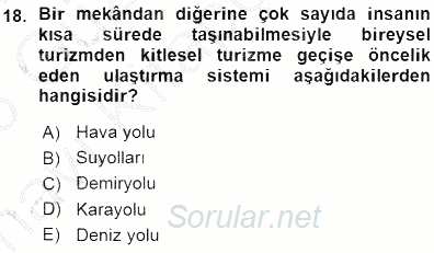 Turizm Coğrafyası 2015 - 2016 Ara Sınavı 18.Soru