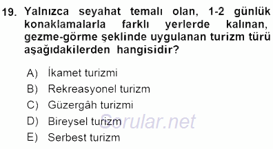 Turizm Coğrafyası 2015 - 2016 Ara Sınavı 19.Soru