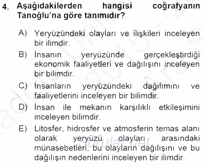 Turizm Coğrafyası 2015 - 2016 Ara Sınavı 4.Soru
