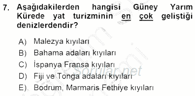 Turizm Coğrafyası 2015 - 2016 Ara Sınavı 7.Soru