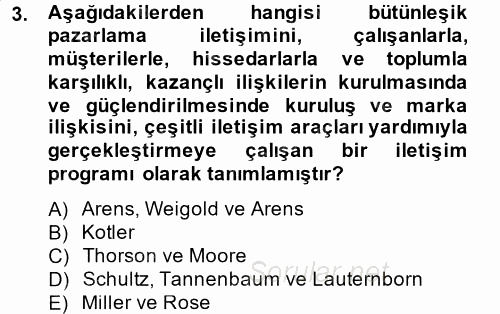 Bütünleşik Pazarlama İletişimi 2014 - 2015 Ara Sınavı 3.Soru