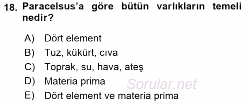 Bilim ve Teknoloji Tarihi 2015 - 2016 Tek Ders Sınavı 18.Soru